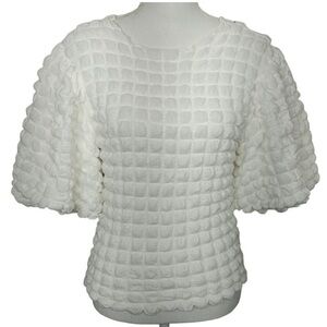 ERI + ALI Anthropologie Textured Puff-Sleeve Top White Sz S NWOT